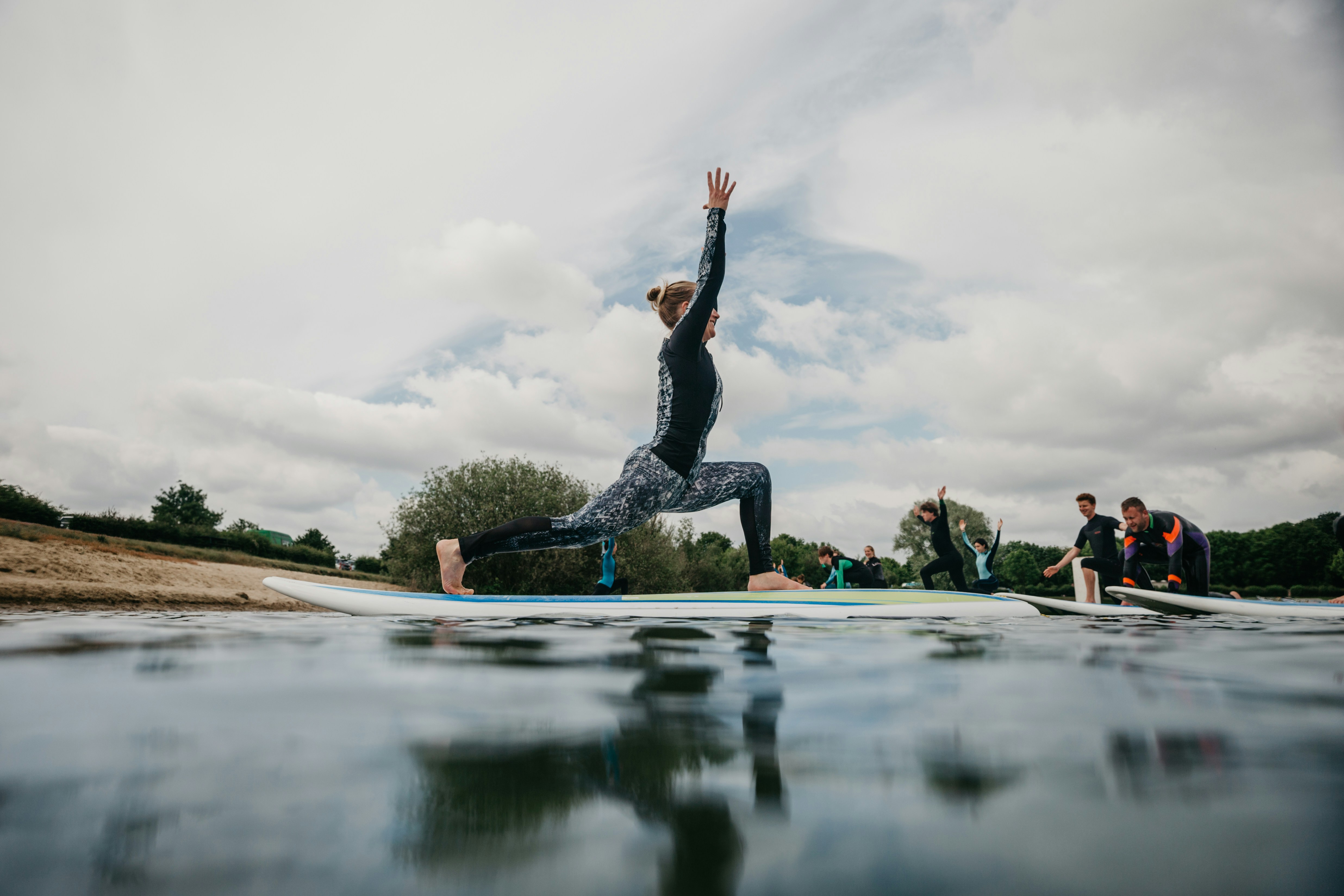 SUP yoga session on paddle boards